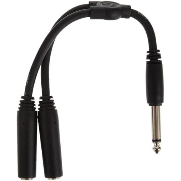 Pig Hog PY-M214M Mono 1/4" (Male) to Dual Mono 1/4" (Female) Y-Cable, 6", Black